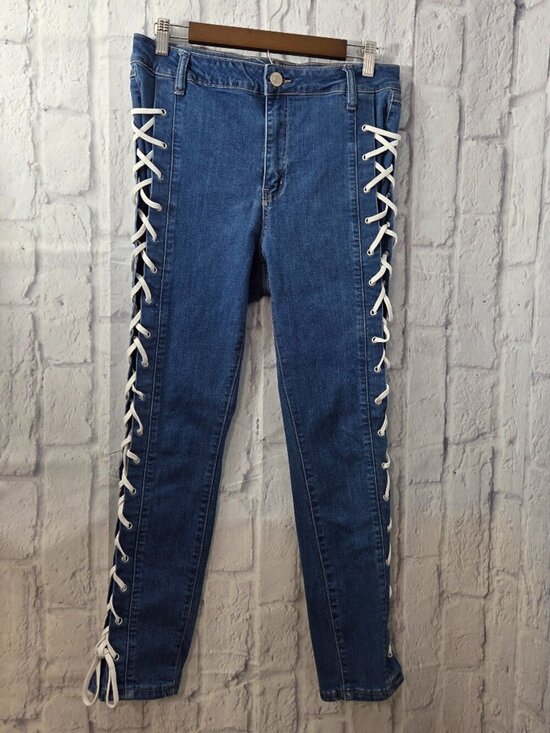 Rue21 Denim - Rue 21 Size 12 Stretch High Rise Rope Lace Up Skinny Leg Denim Jeggings